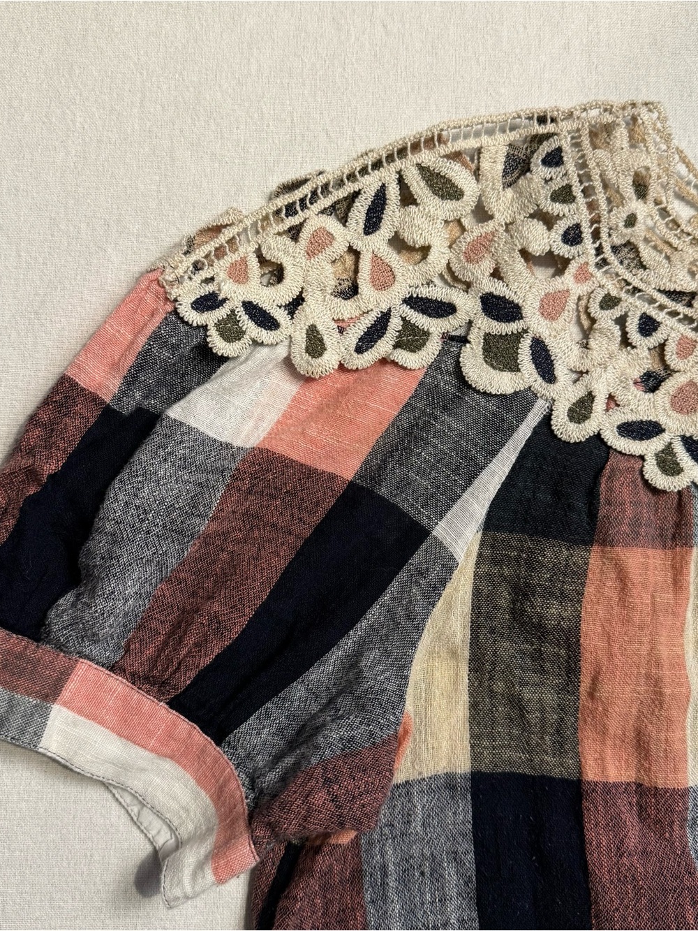 Anthropologie Maeve Plaid Crochet Bib Blouse Boho Swing Top M - Picture 3 of 12